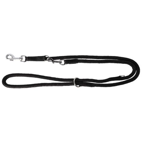 Laisse chien en corde noire double ajustable à 3 points 120-220cm